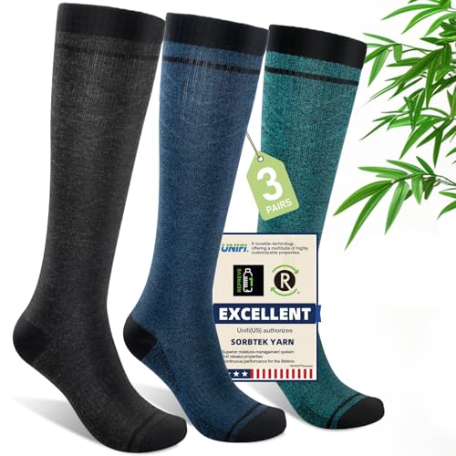 Iambamboo Mens Compression Socks for Men Women 3 Pairs 1520 mmHg Bamboo Viscose Knee High Sock for Travel LXL Dark GraySteel BlueTeal - Image 1