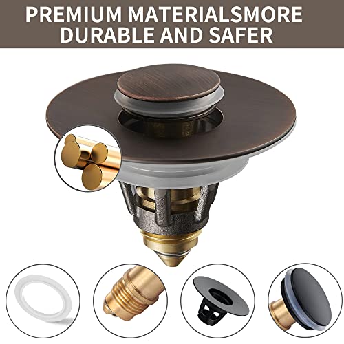 Fransiton Bathroom Sink Stopper, 1.1-1.77 Inch Basin Pop Up Sink Drain Stopper, Anti Clogging Drain Plug with Detachable Hair Catcher, Dark Bronze - Image 4