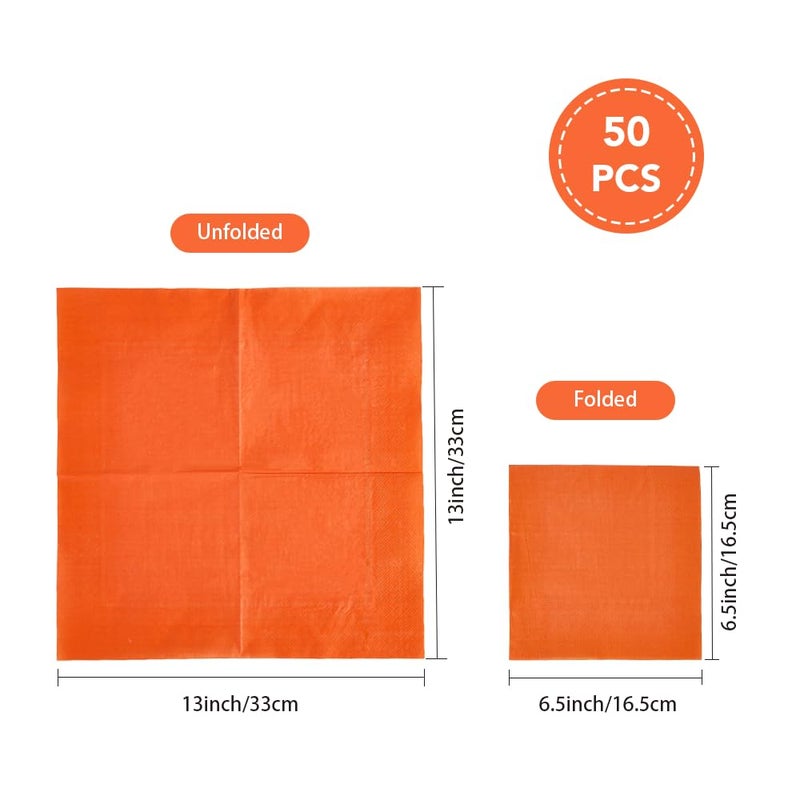 Ottin Solid Orange Paper Dinner Napkins 6.5'' Disposable Luncheon Napkins 50 Count for Birthday Wedding Party Everyday Lunch Dinner Event Thanksgiving Fall - Image 1
