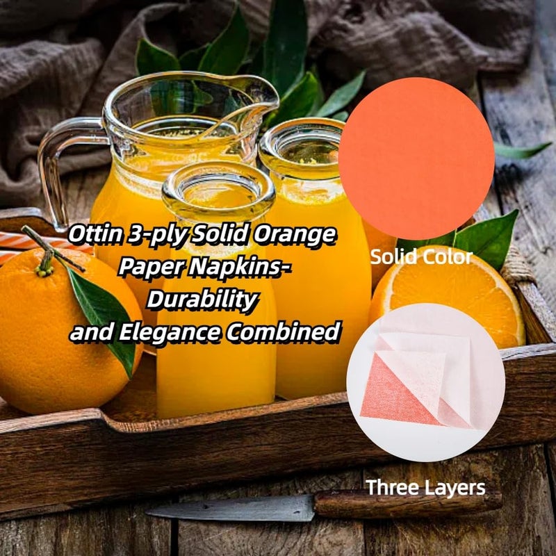 Ottin Solid Orange Paper Dinner Napkins 6.5'' Disposable Luncheon Napkins 50 Count for Birthday Wedding Party Everyday Lunch Dinner Event Thanksgiving Fall - Image 2