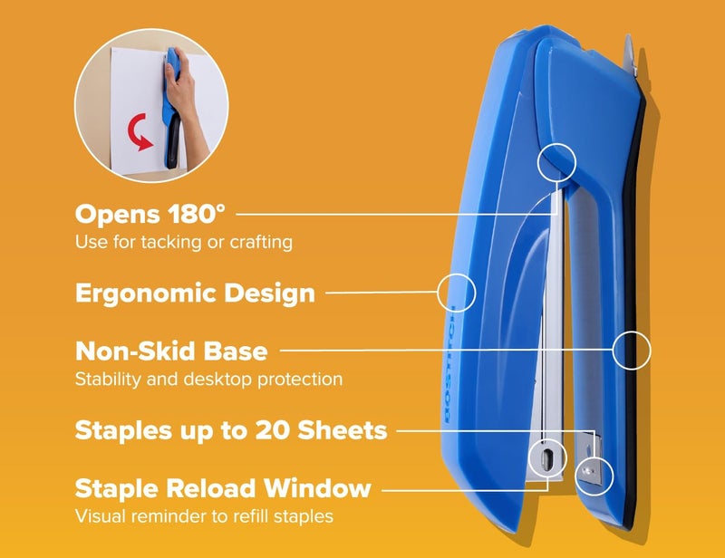 Bostitch Office Ascend 3 in 1 Stapler Value Pack, 20 Sheet Capacity, Includes 5000 Staples, Integrated Remover & and Extra Staple Remover, Staple Storage Compartment, Assorted Colors (Colors May Vary) - Image 4