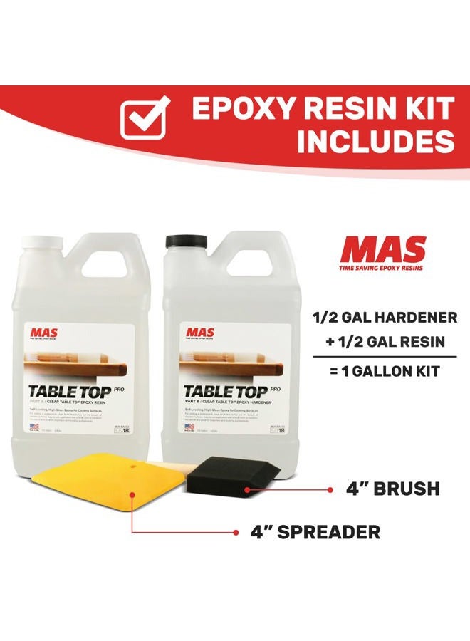 MAS Crystal Clear Epoxy Resin One Gallon Kit | Table Top Pro Epoxy Resin & Hardener | Two Part Kit for Wood Tabletop, Bar Top, Resin Art | Set Includes Spreader & Brush | Professional Grade Coating - Image 2