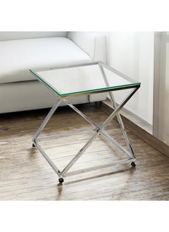 Stainless Steel End Table with Glass Top  55.5x53.5x53.5cm - pzsku/Z20FD9442B60B4A430815Z/45/_/1715801662/fe7d8ba6-5f2f-448d-bca4-5cb2ebef081f