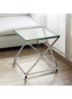 RIGID Stainless Steel End Table with Glass Top  55.5x53.5x53.5cm  - Image 1