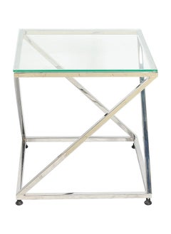 RIGID Stainless Steel End Table with Glass Top  55.5x53.5x53.5cm  - Image 3