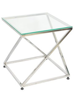 RIGID Stainless Steel End Table with Glass Top  55.5x53.5x53.5cm  - Image 4
