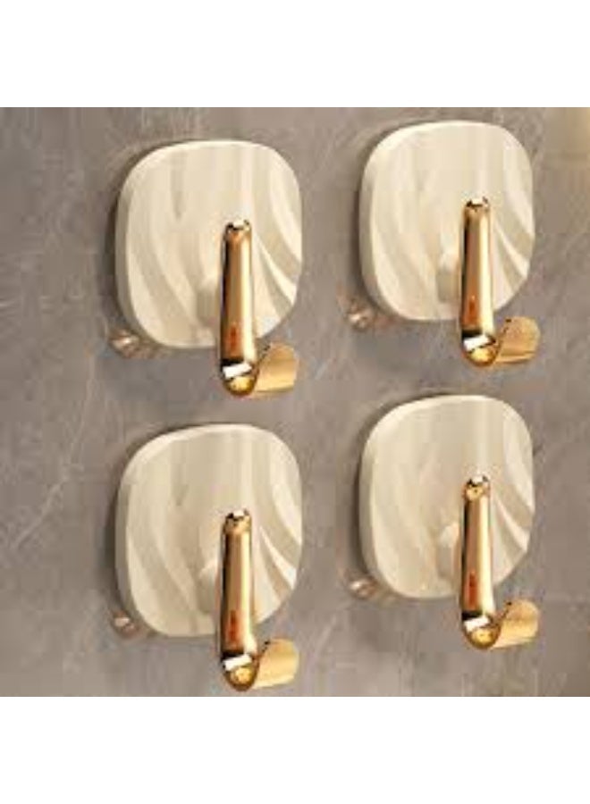 Plastic Adhesive Hook Sticks 4PCS Wall Mount Hooks for Hanging Coat Clothes Towels Hat Bags for Home Entryway Bathroom Bedroom Kitchen Living Room (Gold)