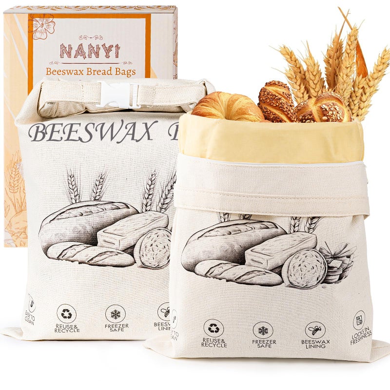 NANYI 2-Pack Reusable Beeswax Bread Bags for Sourdough & Homemade Breadï¼ŒCotton Waxed Bags Keeps Fresh Longer(Ivory Loaf) - Image 1