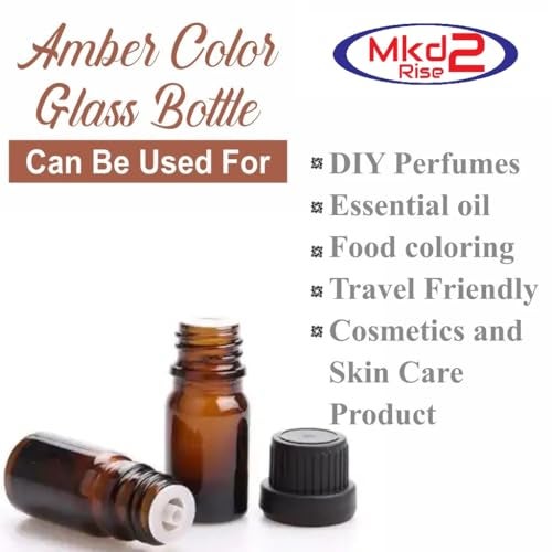 Mkd2 Rise Empty Amber Glass Bottle 10 ml Set of 24 with Leak Proof Euro Dropper Black Cap, Refillable Essential Oil Bottles for Aromatherapy, Medicines, Serums, DIY Blends & Liquid Storage - Image 2