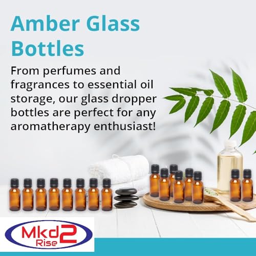 Mkd2 Rise Empty Amber Glass Bottle 10 ml Set of 24 with Leak Proof Euro Dropper Black Cap, Refillable Essential Oil Bottles for Aromatherapy, Medicines, Serums, DIY Blends & Liquid Storage - Image 4
