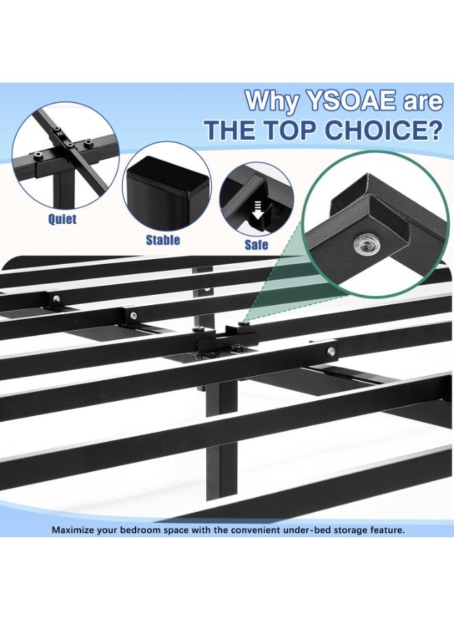 YSOAE 36CM High Bed Frame, High Metal Platform Bed Frame with Storage Space Under Bed, Mattress Foundation, Heavy Duty Steel Slat Support, Easy Assembly, Without Bed Board - Image 3