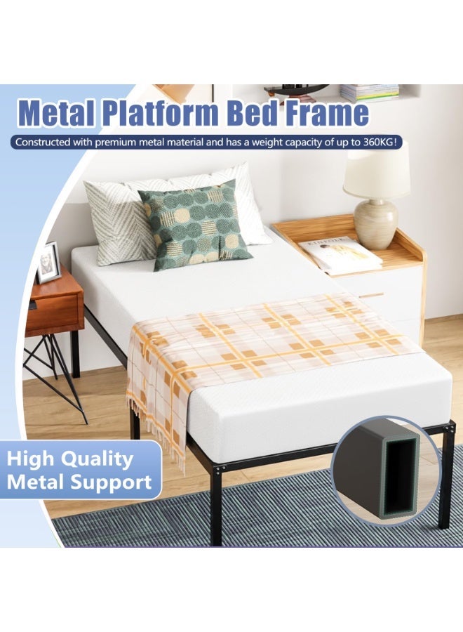 YSOAE 36CM High Bed Frame, High Metal Platform Bed Frame with Storage Space Under Bed, Mattress Foundation, Heavy Duty Steel Slat Support, Easy Assembly, Without Bed Board - Image 2