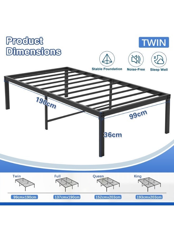 YSOAE 36CM High Bed Frame, High Metal Platform Bed Frame with Storage Space Under Bed, Mattress Foundation, Heavy Duty Steel Slat Support, Easy Assembly, Without Bed Board - Image 5