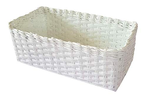 Sonas Creation Paperus White Premium Storage Basket for Cosmetics Accessories Organizer for Washrooms Kitchens Wardrobes 55 H X 7 W X 14 L in Inches Ecofriendly Handmade of Paper Ropes - Image 1