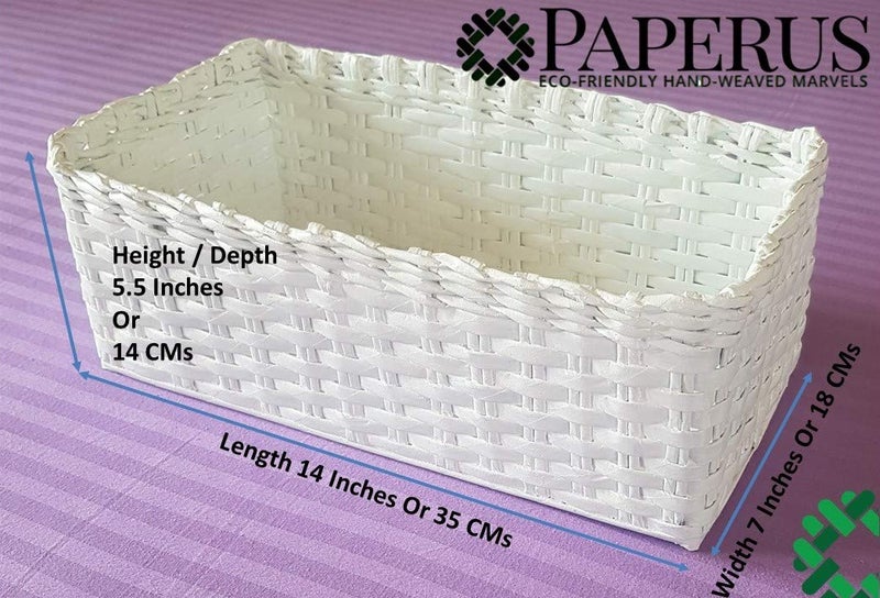 Sonas Creation Paperus White Premium Storage Basket for Cosmetics Accessories Organizer for Washrooms Kitchens Wardrobes 55 H X 7 W X 14 L in Inches Ecofriendly Handmade of Paper Ropes - Image 2