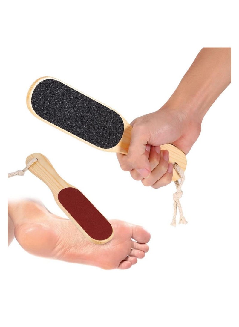 Double Sided Wooden Pedicure Feet Scrubber with Handle for Callus Dry and Dead Skin Removal Heel Scraper and Foot File Exfoliating Care Tool - Image 1