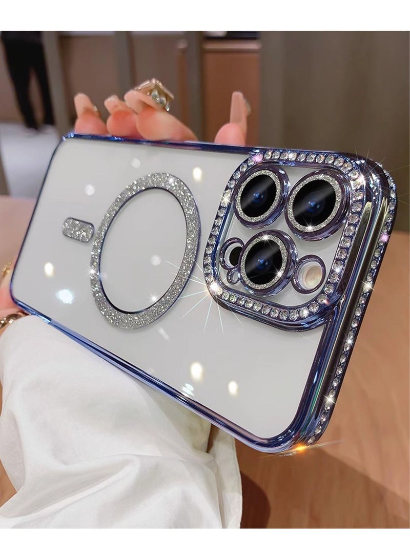 iPhone 14 Pro Max MagSafe Case Cover Support Wireless Charger Bling Diamond Back Cover For Women Girls Clear Soft TPU With Camera Len Protector Anti-scratch Shockproof Magnetic Phone Accessory  - Image 2