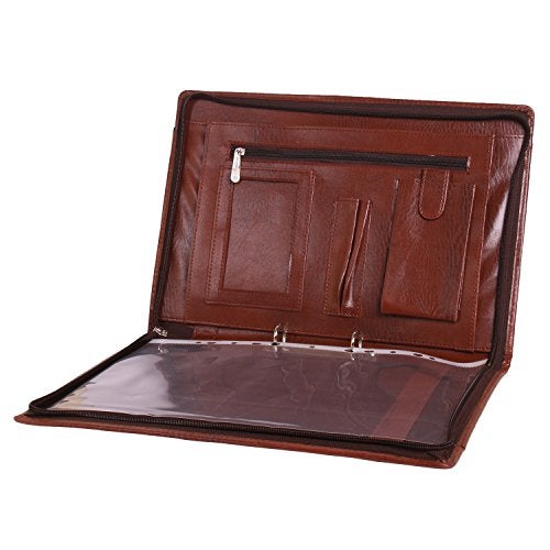 AmazingHind Leatherette Material Professional File Folders for Certificates, Documents Holder with 2 Rings. (6 Leafs, Brown File with Handle) - Image 2