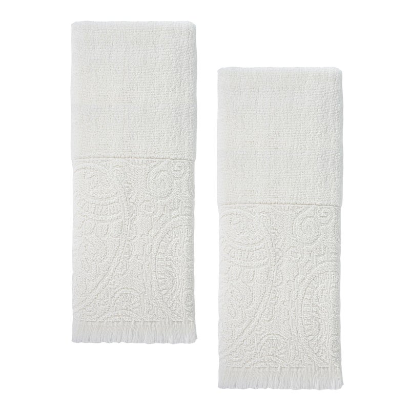 YoulerTex Luxury Decorative Hand Towels Bathroom: 2 Packs 14X30 100% Cotton Turkish Absorbent Soft Face Towel Set for Boho Bathroom Decor Kitchen Hotel Spa Farmhouse Guest Tea Gift (02 Boho White, 14"x30") - Image 1