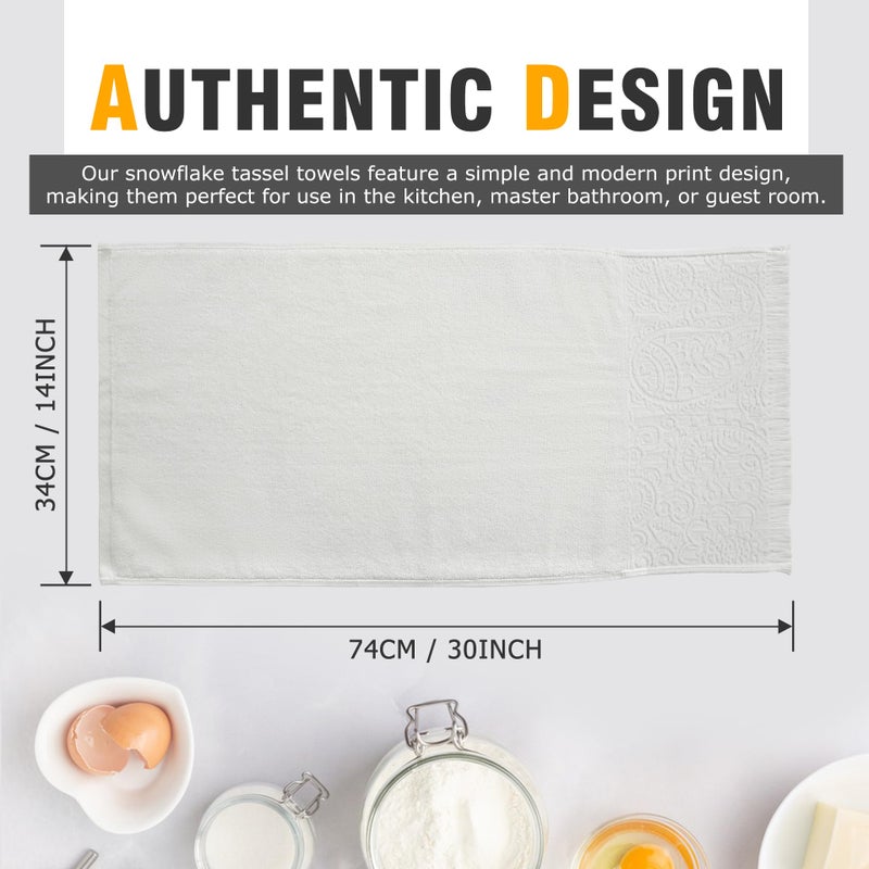 YoulerTex Luxury Decorative Hand Towels Bathroom: 2 Packs 14X30 100% Cotton Turkish Absorbent Soft Face Towel Set for Boho Bathroom Decor Kitchen Hotel Spa Farmhouse Guest Tea Gift (02 Boho White, 14"x30") - Image 2