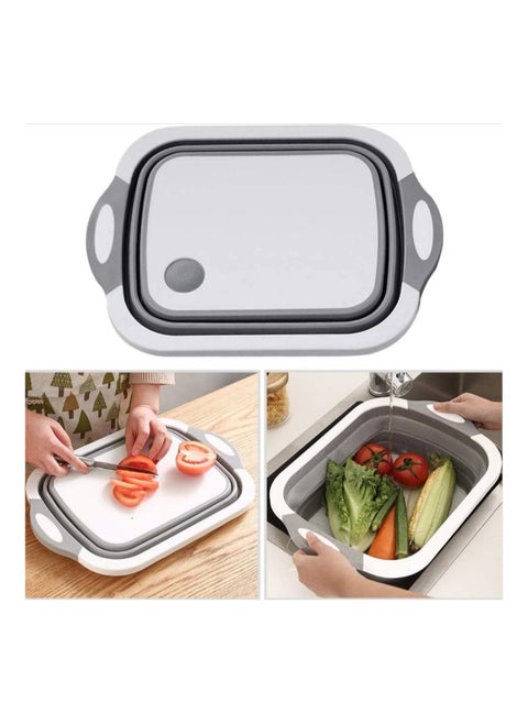 3 in 1 Collapsible Washing up Bowl with Foldable Chopping Cutting Board, Tub Basin for Draining & Washing Vegetables- Multi-Functional (Grey and White)