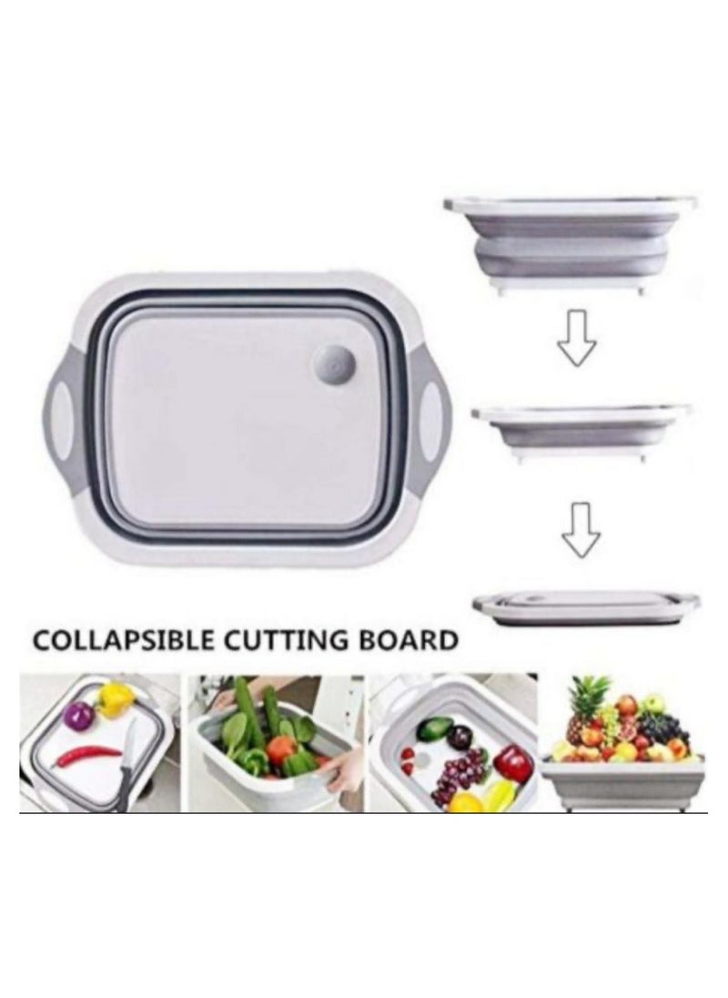 Generic - 3 in 1 Collapsible Washing up Bowl with Foldable Chopping Cutting Board, Tub Basin for Draining & Washing Vegetables- Multi-Functional (Grey and White) - Image 1