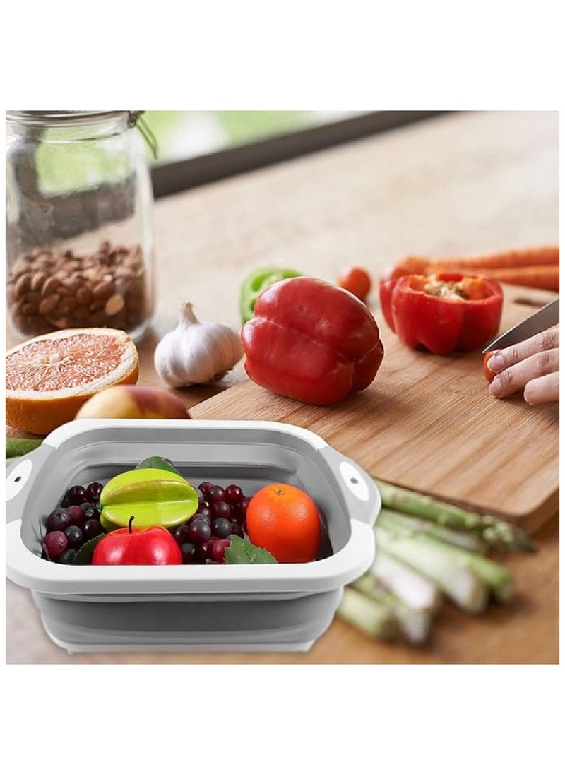 Generic - 3 in 1 Collapsible Washing up Bowl with Foldable Chopping Cutting Board, Tub Basin for Draining & Washing Vegetables- Multi-Functional (Grey and White) - Image 1
