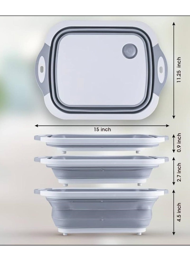Generic - 3 in 1 Collapsible Washing up Bowl with Foldable Chopping Cutting Board, Tub Basin for Draining & Washing Vegetables- Multi-Functional (Grey and White) - Image 1