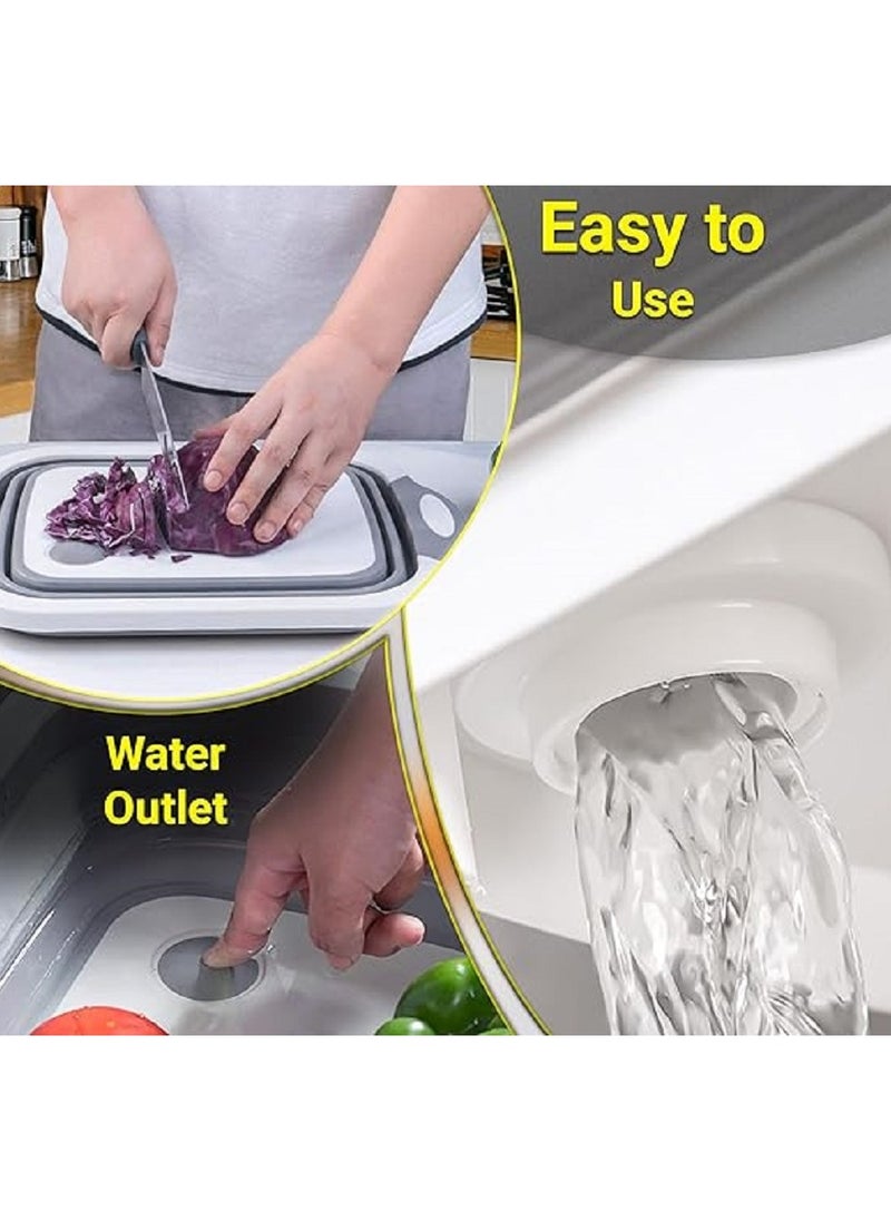 Generic - 3 in 1 Collapsible Washing up Bowl with Foldable Chopping Cutting Board, Tub Basin for Draining & Washing Vegetables- Multi-Functional (Grey and White) - Image 1