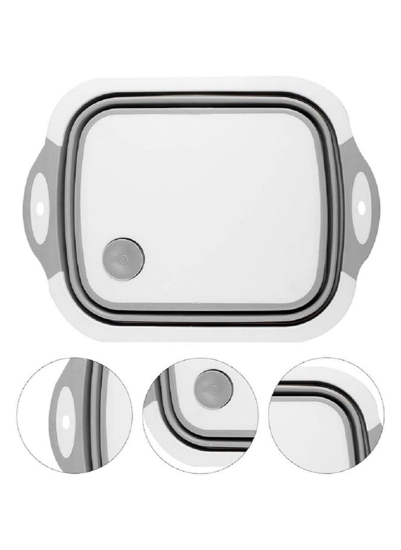 Generic - 3 in 1 Collapsible Washing up Bowl with Foldable Chopping Cutting Board, Tub Basin for Draining & Washing Vegetables- Multi-Functional (Grey and White) - Image 1