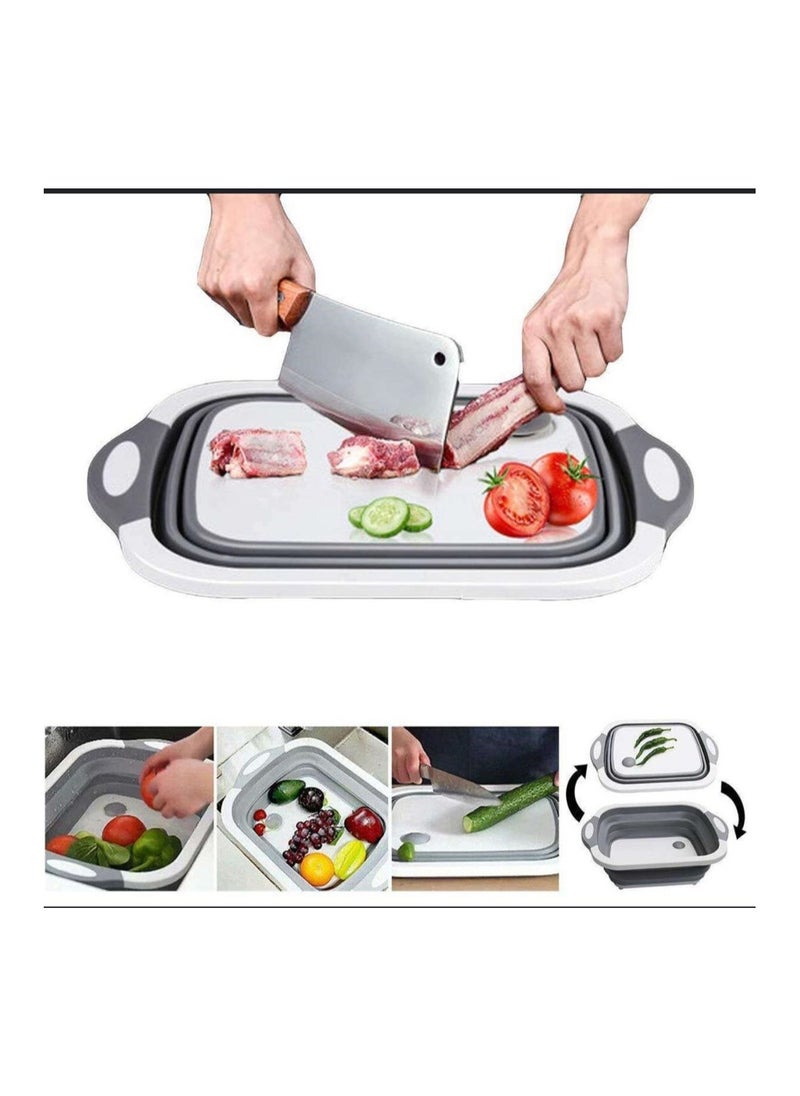 Generic - 3 in 1 Collapsible Washing up Bowl with Foldable Chopping Cutting Board, Tub Basin for Draining & Washing Vegetables- Multi-Functional (Grey and White) - Image 1