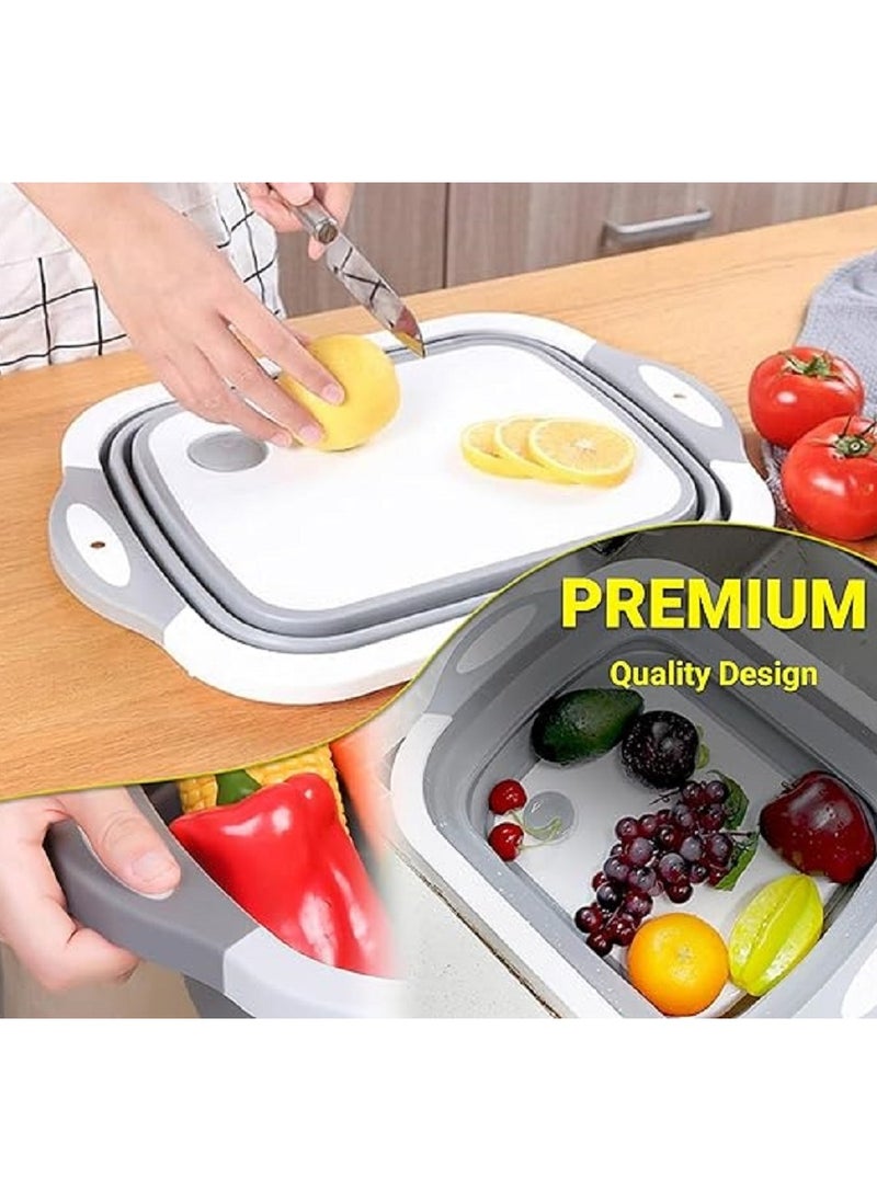 Generic - 3 in 1 Collapsible Washing up Bowl with Foldable Chopping Cutting Board, Tub Basin for Draining & Washing Vegetables- Multi-Functional (Grey and White) - Image 1