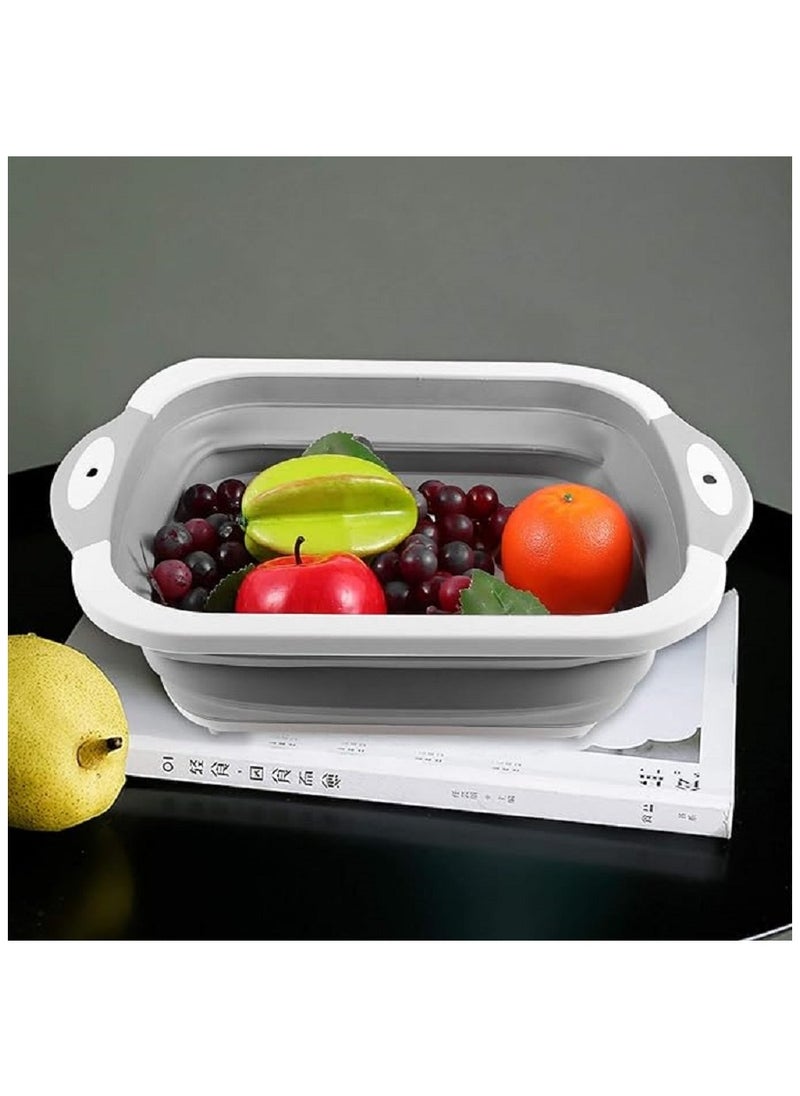 Generic - 3 in 1 Collapsible Washing up Bowl with Foldable Chopping Cutting Board, Tub Basin for Draining & Washing Vegetables- Multi-Functional (Grey and White) - Image 1