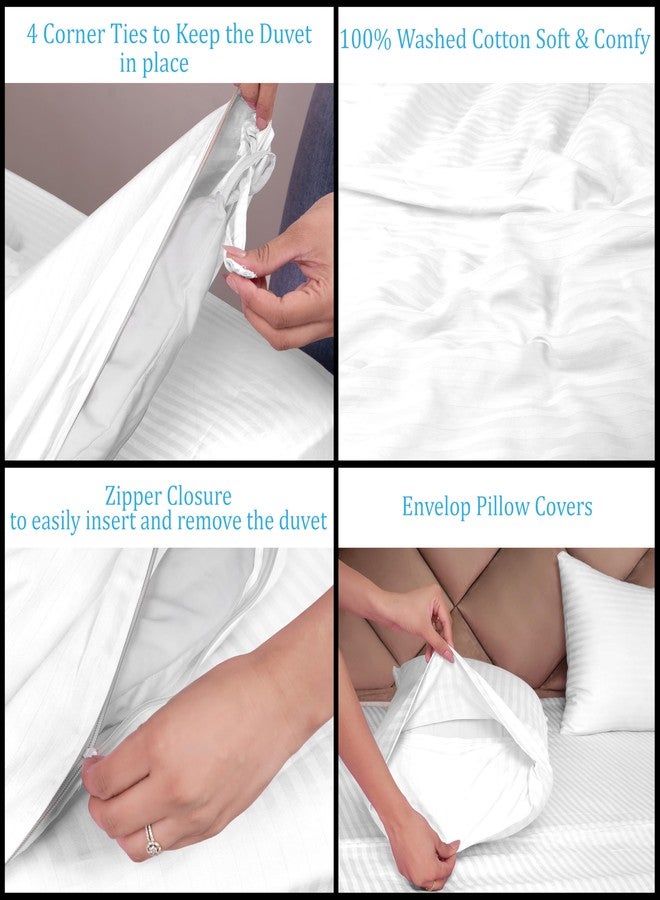 AVI Duvet Cover - King Size - Premium Cotton - Duvet/Quilt/Comforter Cover- 91 x 101 inches with 2 Pillow Covers (White) - Image 3