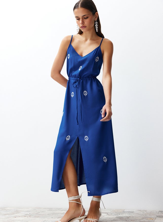 trendyol A-Cut Embroidery V-Neck Midi Woven Dress TWOSS23EL01431 - Image 2