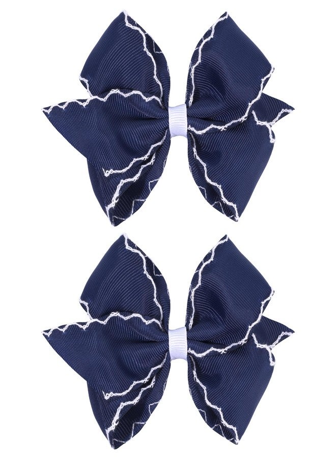 OAOLEER 5” 2PCS Hair Bows for Girls, Navy Grosgrain Ribbon Bows Hair Alligator Clips Hair Accessories for Girls Infants Toddlers Kids Teens Children (Navy) - Image 1
