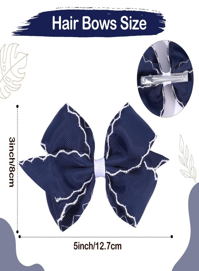 OAOLEER 5” 2PCS Hair Bows for Girls, Navy Grosgrain Ribbon Bows Hair Alligator Clips Hair Accessories for Girls Infants Toddlers Kids Teens Children (Navy) - Image 3