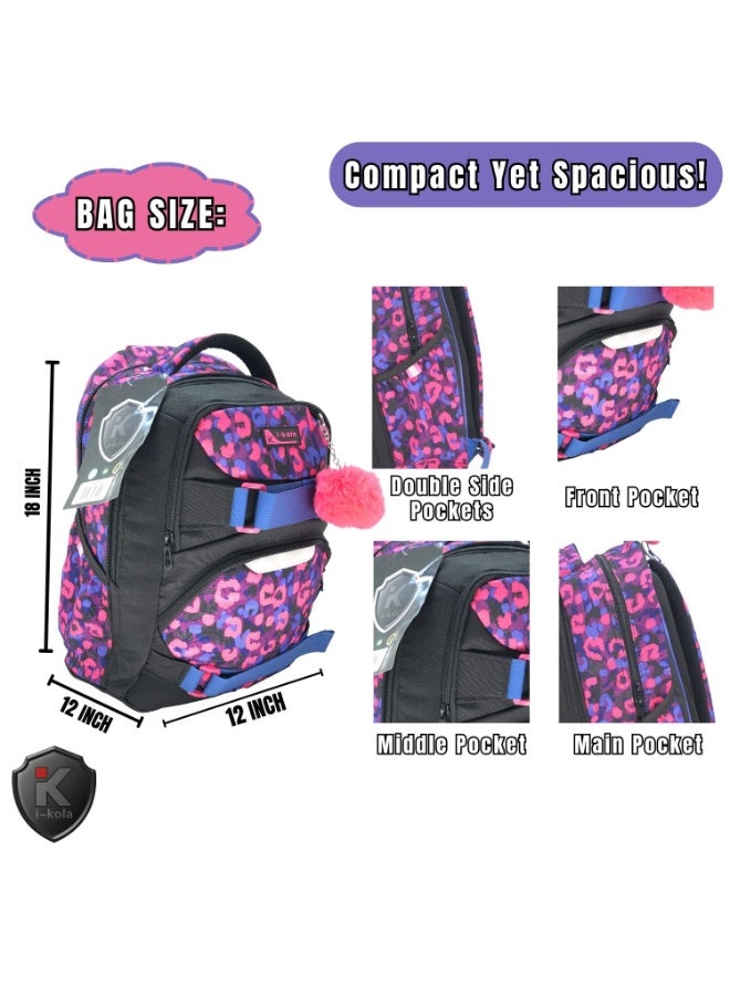i-kola Purple Black 18" School Bag | School Backpack For Teenagers | 3 Compartments | PVC Material | School Bags | Backpack For School | School Bag For Boys | School Bag For Girls(I-70018 18BP) - Image 2