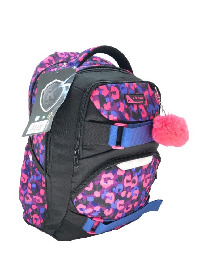 i-kola Purple Black 18" School Bag | School Backpack For Teenagers | 3 Compartments | PVC Material | School Bags | Backpack For School | School Bag For Boys | School Bag For Girls(I-70018 18BP) - Image 1
