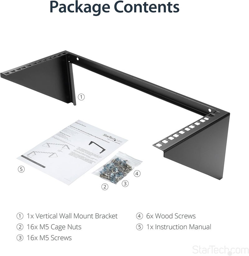StarTech .com 4U Wall Mount Patch Panel Bracket - 19 inch Steel Vertical Mounting Rack for Network and Data Equipment, TAA (RK419WALLV) - Image 3