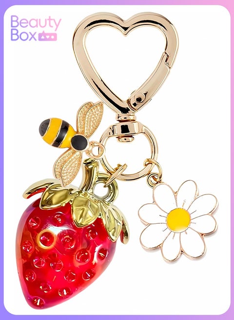 سلسلة مفاتيح لطيفة لحقيبة فراولة لطيفة، سلسلة مفاتيح حقيبة فراولة لطيفة، إكسسوارات حقائب يد نسائية، سلسلة مفاتيح سيارة كاواي