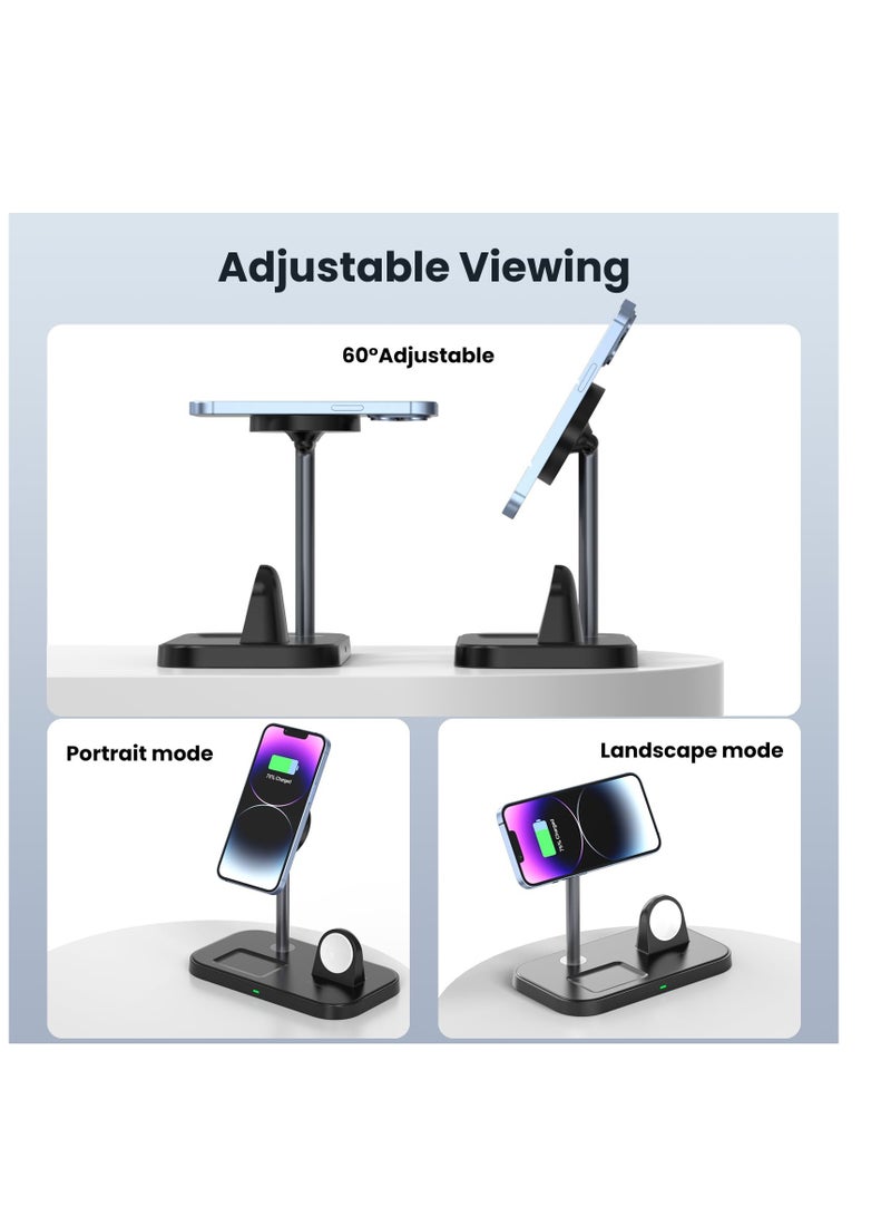 SYOSI 3 in 1 Wireless Charger Stand, for MagSafe Charger Stand, Charging Station for Multiple Apple Devices, Wireless Charging Station Compatible with iPhone 15/14/13/12 Series, iWatch AirPods (Black) - Image 3