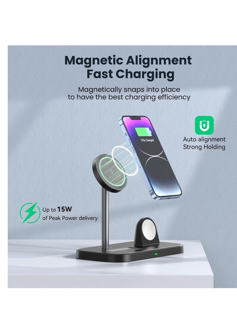 SYOSI 3 in 1 Wireless Charger Stand, for MagSafe Charger Stand, Charging Station for Multiple Apple Devices, Wireless Charging Station Compatible with iPhone 15/14/13/12 Series, iWatch AirPods (Black) - Image 4
