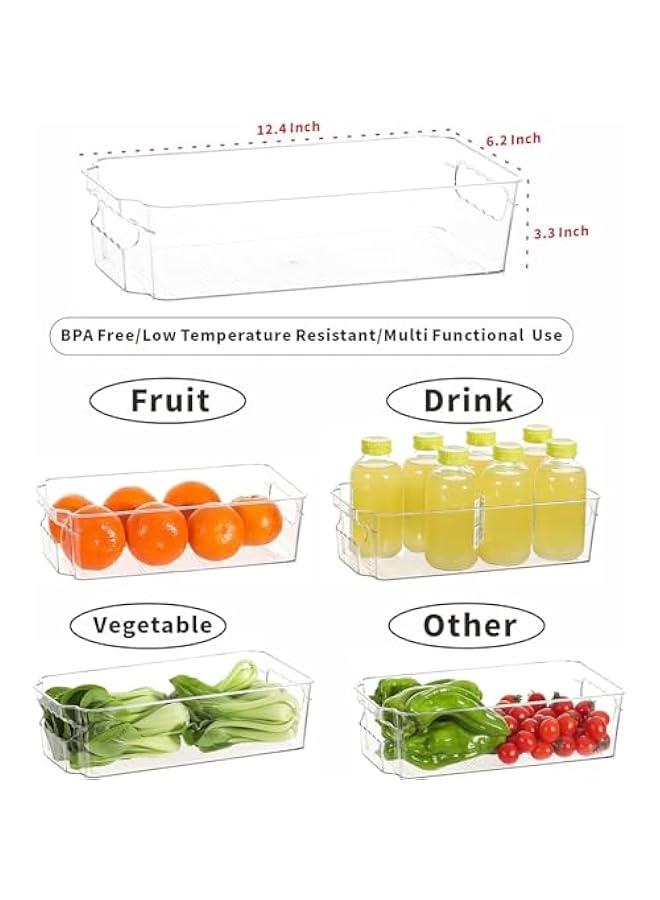 HOOKOR Refrigerator Organizer Bins - 4/6pcs Clear Plastic Bins For Fridge, Freezer, Kitchen Cabinet, Pantry Organization, BPA Free Fridge Organizer, 12.4 Long, Clear (6 Pcs) - Image 2