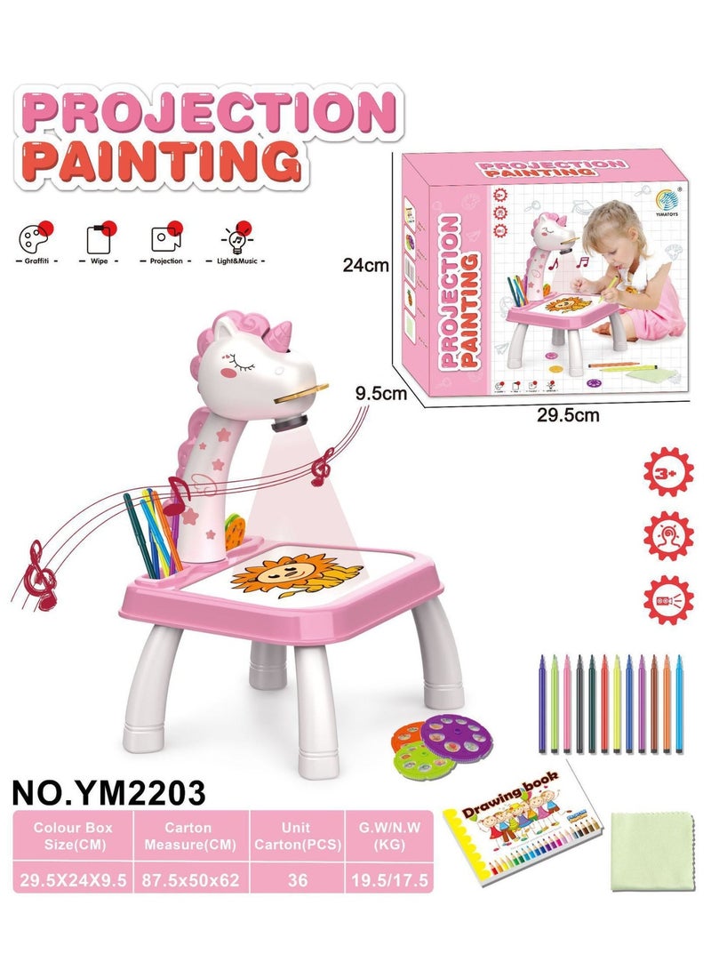 Teeny Baby Children's drawing projector set, including drawing board, crayons and coloring book - Unicorn themed art and craft toy, suitable for girls aged 3 to 5 years. - Image 1