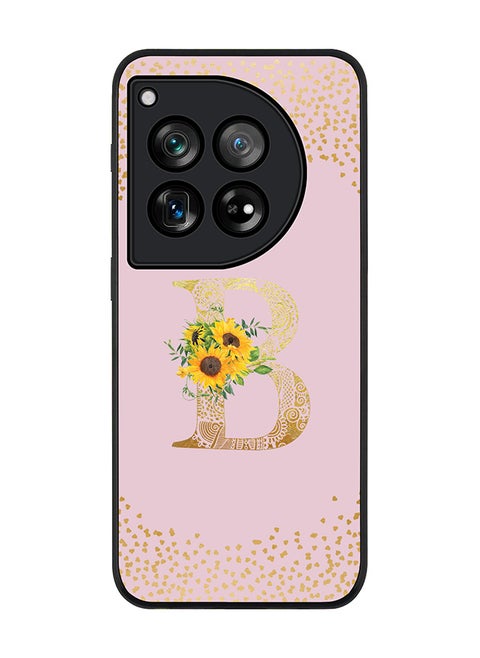Rugged Black edge case for OnePlus 12R / OnePlus Ace 3 5G, Slim fit Soft Cover - Custom Monogram Initial Letter Floral Pattern Alphabet - B (Pink)