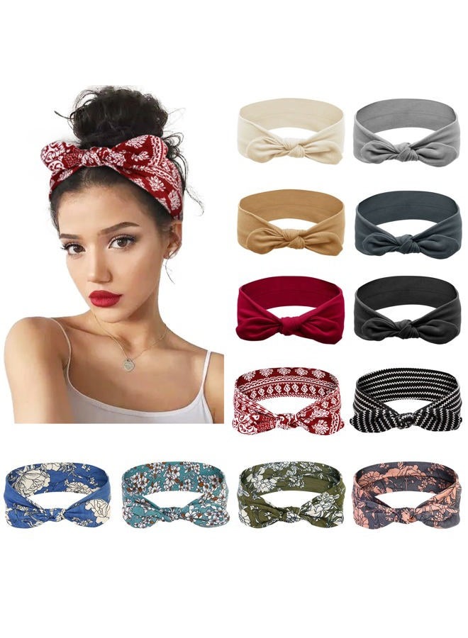 Huachi 12 حزمة أربطة رأس على شكل قوس للنساء، رباط شعر مرن، أغطية رأس، رباط رأس معقود، آذان أرنب، تركيبة عصرية رياضية، إكسسوارات شعر لطيفة - Image 1