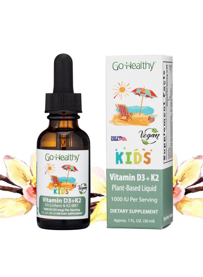 Go Healthy Natural Go Healthy Vitamin D3 K2 (MK-7) All-Trans Drops for Kids - Easy-to-Absorb Vegan D Liquid, Children's Growth & Immune Support, Gluten Free, Delicious Vanilla Flavor - 30 Servings - Image 1