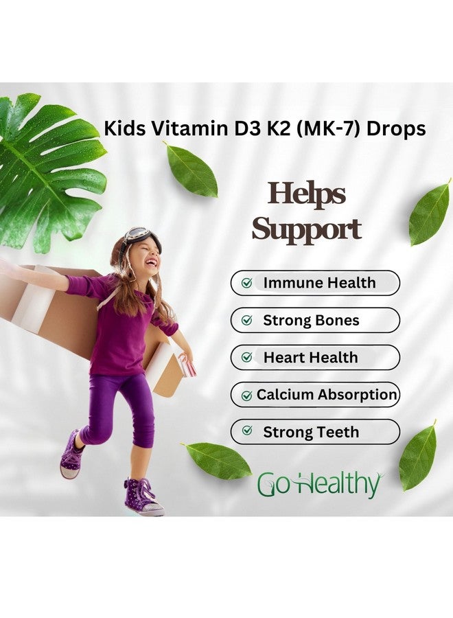 Go Healthy Natural Go Healthy Vitamin D3 K2 (MK-7) All-Trans Drops for Kids - Easy-to-Absorb Vegan D Liquid, Children's Growth & Immune Support, Gluten Free, Delicious Vanilla Flavor - 30 Servings - Image 3