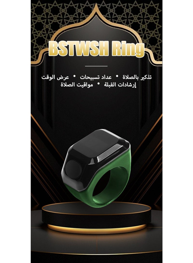 BSTWSH Smart Tasbih Zikr Ring Muslim Prayer Prayer timing reminder OLED display Tasbih Counter Smart Ring Wearable Technology Waterproof 22mm Green - Image 2
